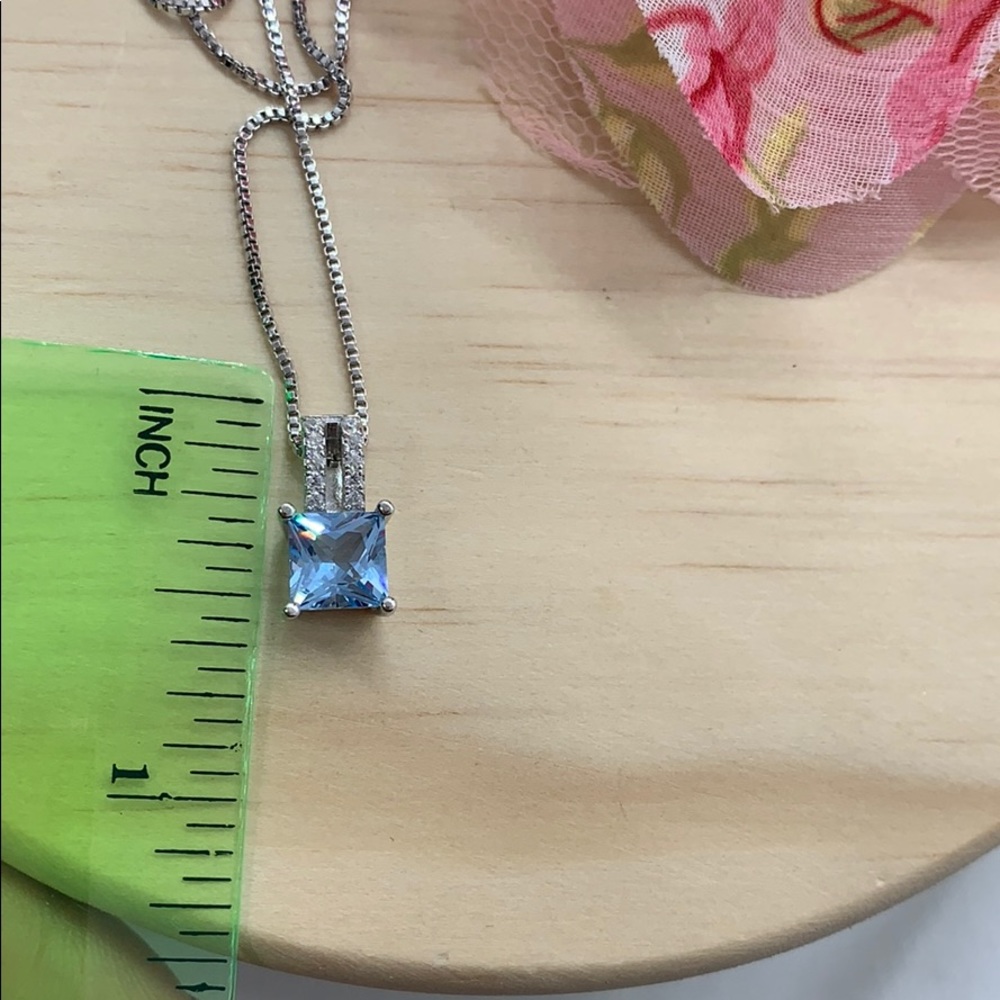 Sterling Silver 925 CZ Blue Topaz Necklace - Picture 7 of 8